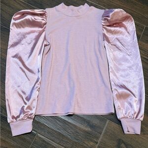 SHEIN Light Pink Satin Puff Sleeve Blouse